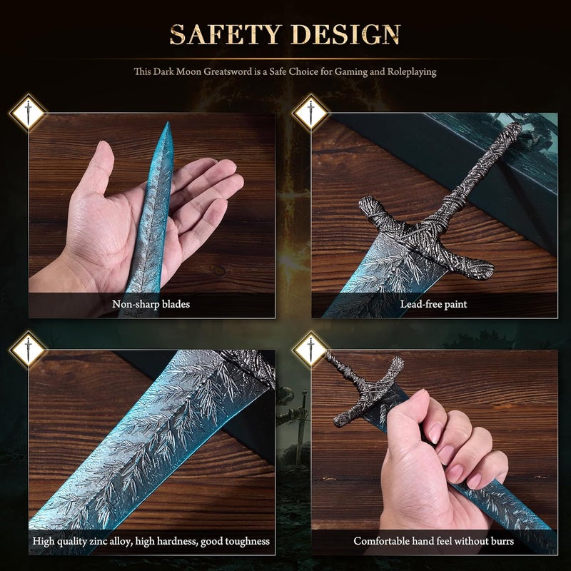 RACEROCKET Elden Ring Dark Moon Greatsword Straight Knight's Sword Model 11.8-Inch Metal Craft Sword with Display Stand Martial Arts Swords Action Figure Collectible Toy Desk Decor Party Supply Gift - Image 3